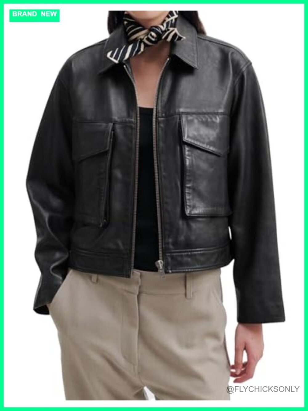 Faux Leather Cropped Bomber Jacket with Pockets Zip Up Motorcycle Coat Outerwear